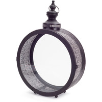 22" Black Metal Ornate Floor Lantern Candle Holder