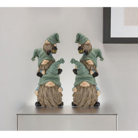 Set of Two 11" Blue and Green Polyresin Other Fantasy Sci-Fi Sitting Gnome Tabletop Sculpture