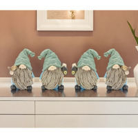 Set of Four Blue and Green Polyresin Garden Gnome Tabletop Sculptures