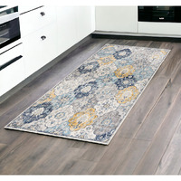 8' Blue and Gray Round Floral Washable Non Skid Area Rug