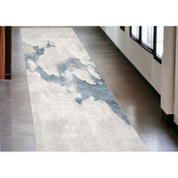 10' Runner Blue and Gray Abstract Washable Non Skid Area Rug