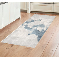 8' Runner Blue and Gray Abstract Washable Non Skid Area Rug