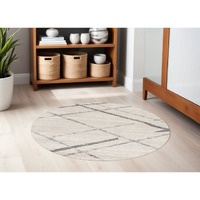 5' Beige and Gray Abstract Distressed Round Rug