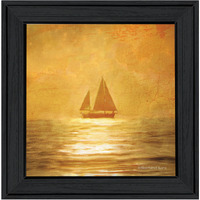 Solo Gold Sunset Sailboat Black Framed Print Wall Art