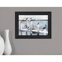 Birds on a Pier Black Framed Print Wall Art