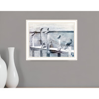 Birds on the Pier White Framed Print Wall Art