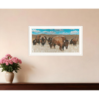 Bison Herd White Framed Print Wall Art