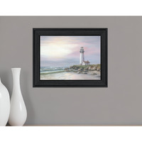 Lighthouse at Sunset Black Framed Print Wall Art