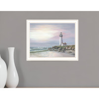 Lighthouse at Sunset White Framed Print Wall Art
