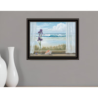 Irises on Windowsill Black Framed Print Wall Art