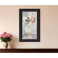 Cottage Peach Rose Black Framed Print Wall Art