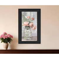 Cottage Peach Roses Black Framed Print Wall Art