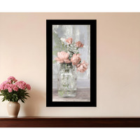 Cottage Peach Roses Black Framed Print Wall Art