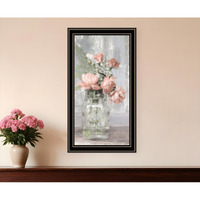 Cottage Peach Roses Black Framed Print Wall Art