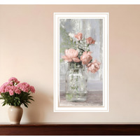 Cottage Peach Roses White Framed Print Wall Art