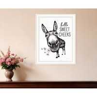 Hello Sweet Cheeks Donkey White Framed Print Bathroom Wall Art