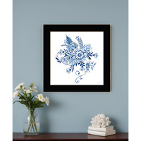 Floral Calligraphy Sketches Black Framed Print Wall Art