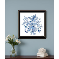 Floral Calligraphy Sketches Black Framed Print Wall Art