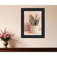 Striped Bohemian Plant Black Framed Print Wall Art