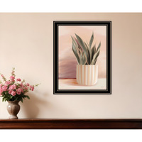 Striped Bohemian Plant Black Framed Print Wall Art