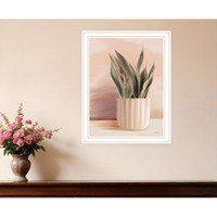 Striped Bohemian Plant White Framed Print Wall Art
