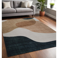 5' X 8' Beige and Green Abstract Distressed Area Rug