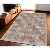 5' X 8' Brown and Blue Floral Distressed Area Rug