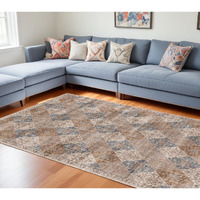 8' X 11' Brown and Blue Floral Distressed Area Rug