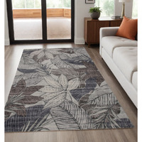 5' X 8' Gray and Brown Floral Distressed Area Rug
