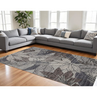 8' X 11' Gray and Brown Floral Distressed Area Rug