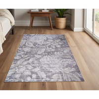 4' X 6' Gray and Beige Floral Area Rug