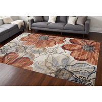 8' X 11' Red and Beige Floral Distressed Area Rug