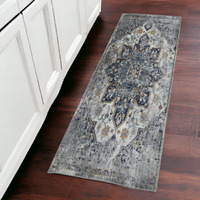 8' Gray Medallion Power Loom Runner Rug