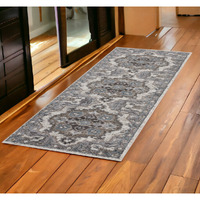 2' X 6' Gray and Beige Medallion Power Loom Runner Rug