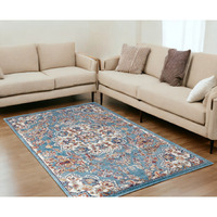 5' X 8' Blue and Orange Medallion Power Loom Area Rug
