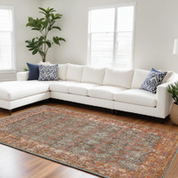 10' X 14' Teal and Brown Medallion Power Loom Distressed Area Rug
