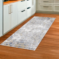 8' Blue and Yellow Abstract Power Loom Runner Rug
