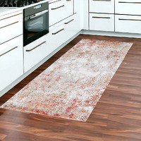 8' Gray and Red Abstract Power Loom Runner Rug