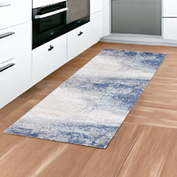 8' Blue and Gray Abstract Power Loom Runner Rug
