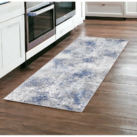 8' Gray and Blue Abstract Power Loom Runner Rug