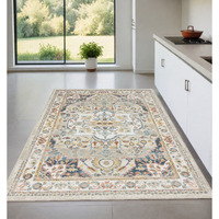 4' X 6' Ivory and Blue Oriental Power Loom Area Rug