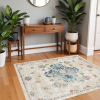 4' X 6' Ivory and Blue Medallion Power Loom Area Rug
