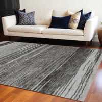 7' X 10' Gray and Black Abstract Power Loom Distressed Area Rug