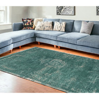 7' X 9' Gray and Green Medallion Non Skid Area Rug