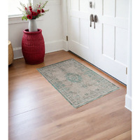 3' X 5' Gray and Green Medallion Non Skid Area Rug