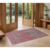 3' X 5' Gray and Pink Medallion Non Skid Area Rug