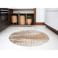 5' Gray and Gold Round Abstract Non Skid Area Rug