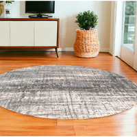 8' Gray and White Round Abstract Non Skid Area Rug