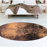 8' Yellow and Brown Round Abstract Non Skid Area Rug