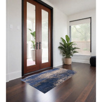 3' X 5' Blue and Gray Abstract Non Skid Area Rug